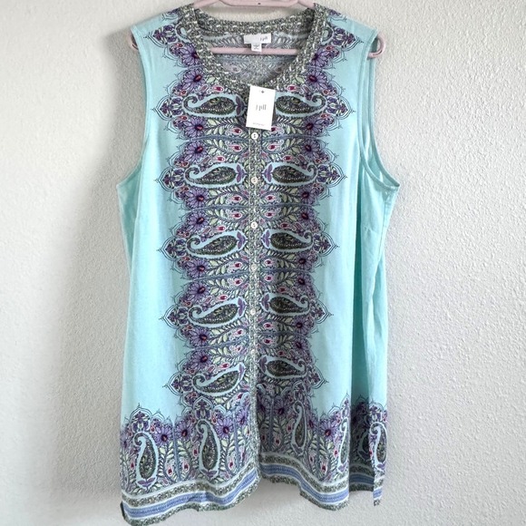 J. Jill Tops - NWT J. Jill‎ Womens Paisley Floral Sleeveless Tunic Top Aqua Blue Petite Large